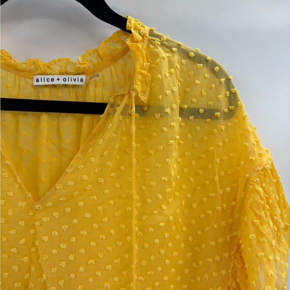 ALICE + OLIVIA Yellow Boho Short Swiss Dot Sleeve Julius Ruffle Sleeve Blouse S - Picture 4 of 15